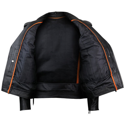 Vance Leather Men's Basic Classic Motorcycle Jacket with Lace Sides & Zip out Liner