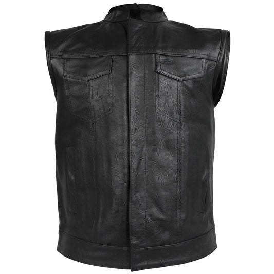 Vance Leather Zipper and Snap Closure Leather Motorcycle Club Vest