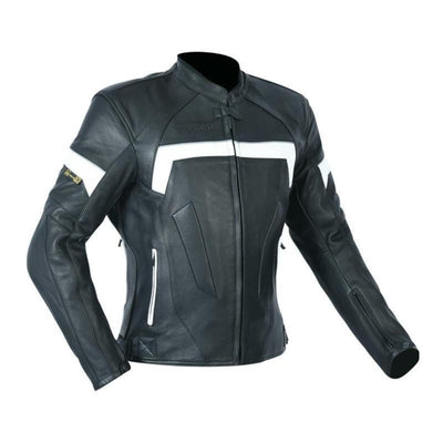 First Manufacturing Women's Leather Jacket, Black/White - American Legend Rider