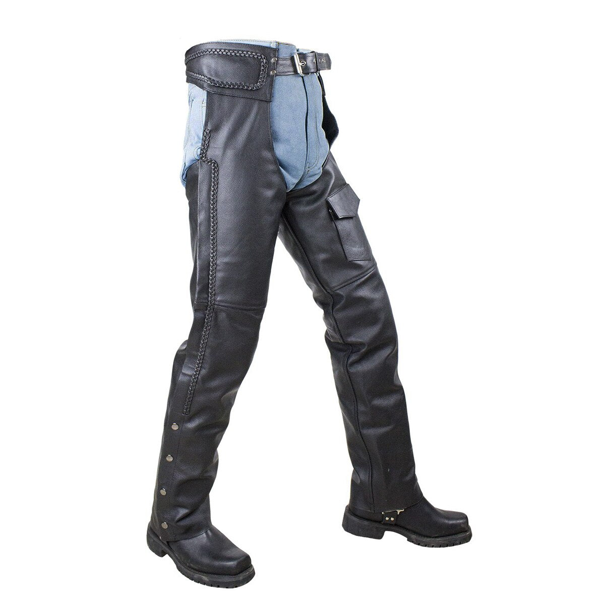 Vance Leather Top Grain Leather Chaps with Braid Trim