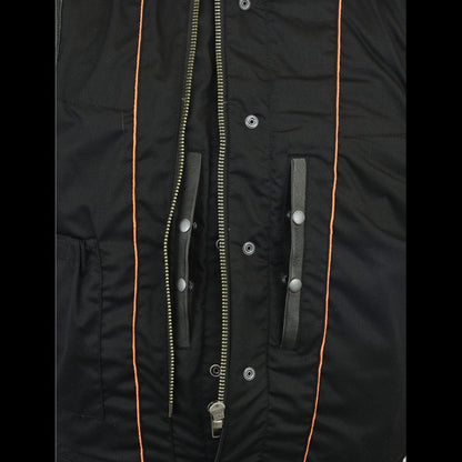 Vance Zipper and Snap Closure Leather Motorcycle Club Vest with Hoodie and 2 Gun Pockets