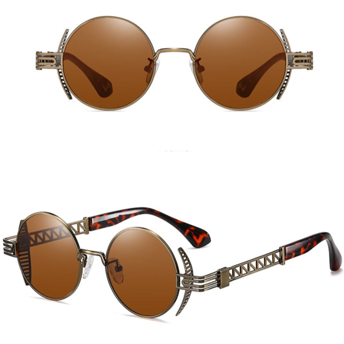 The Rebellion Road Sunglasses are a vintage retro design with metal frames and brown lenses. These Rebellion Road Sunglasses exude style and make a bold fashion statement.