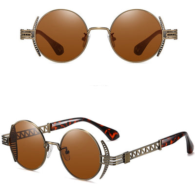 The Rebellion Road Sunglasses are a vintage retro design with metal frames and brown lenses. These Rebellion Road Sunglasses exude style and make a bold fashion statement.