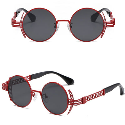 A pair of Rebellion Road Sunglasses with black lenses featuring a vintage retro design.