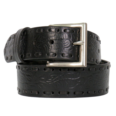 Hot Leathers Embossed Leather Belt With Lacing - American Legend Rider