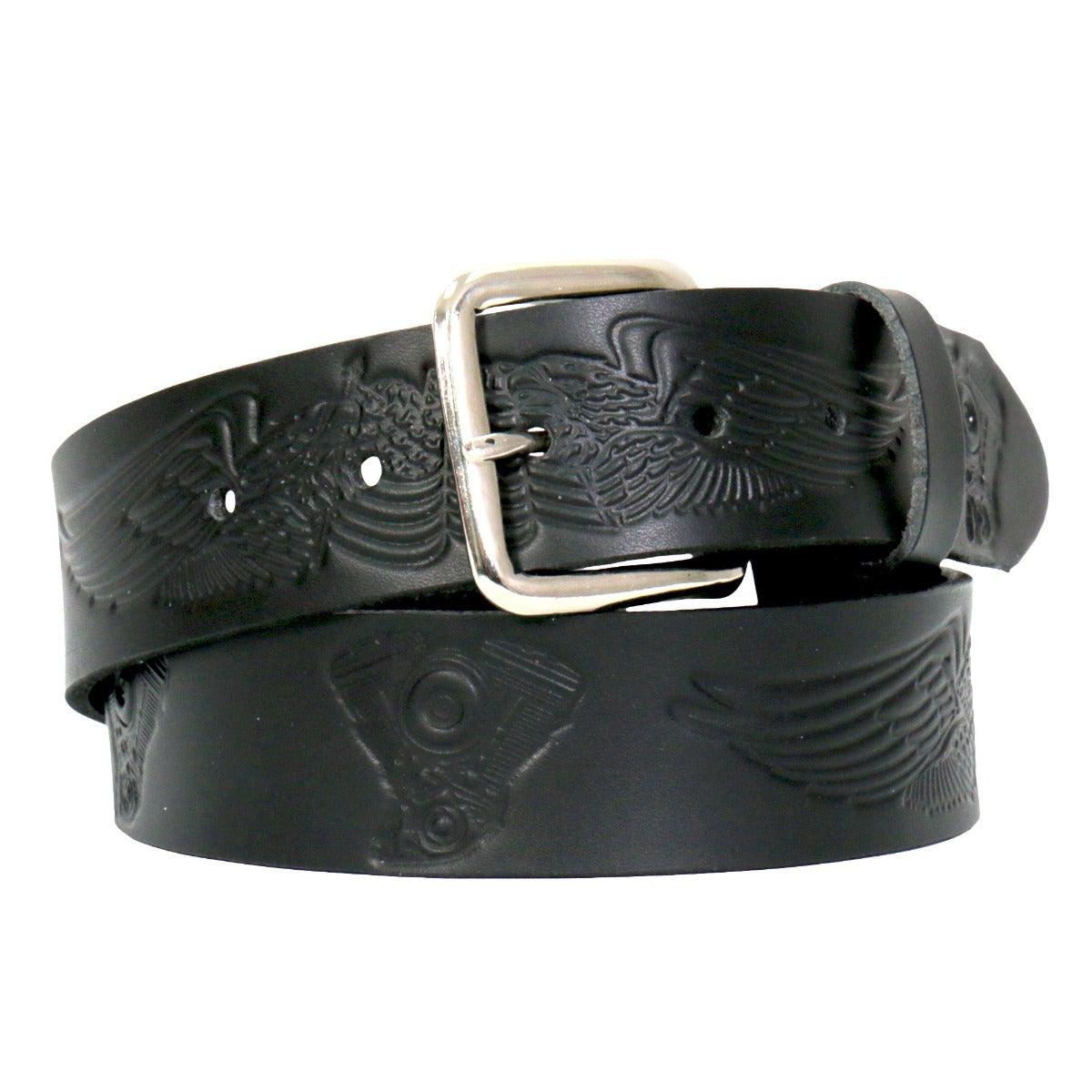 Hot Leathers Wing And Motor Embosses Leather Belt - American Legend Rider