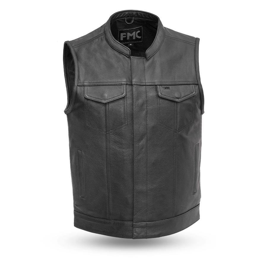 First Manufacturing Men's Blaster Motorcycle Leather Vest (Black, S-8XL)