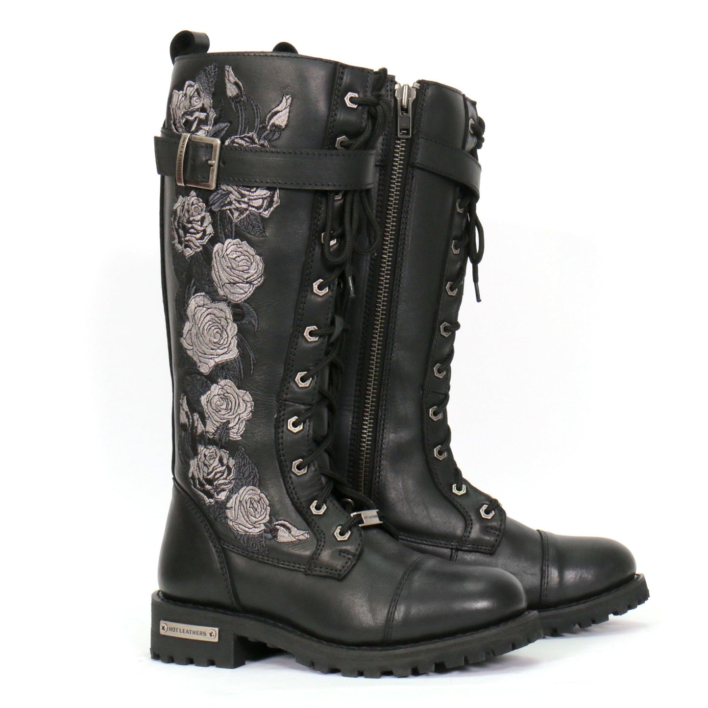 A pair of Hot Leathers Women's Knee High Wild Roses Leather Boots.