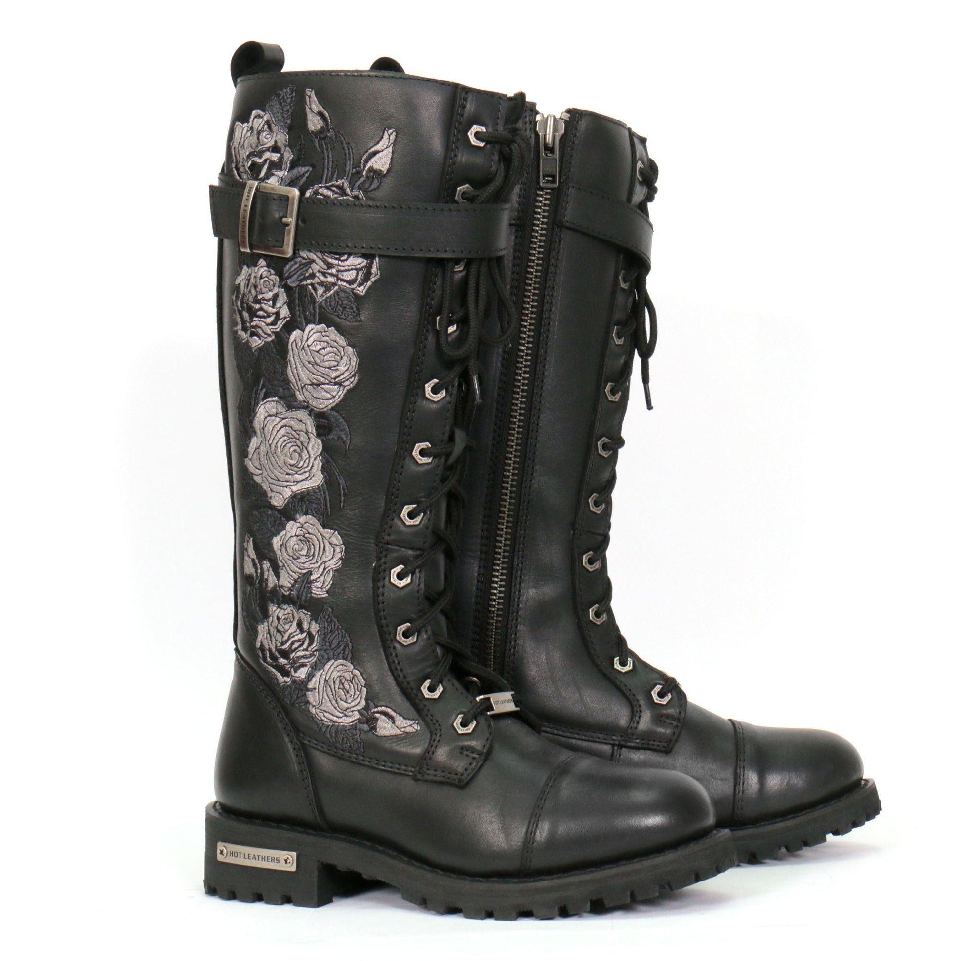 A pair of Hot Leathers Women's Knee High Wild Roses Leather Boots.