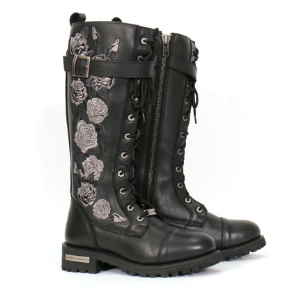 A pair of Hot Leathers Women's Knee High Wild Roses Leather Boots.