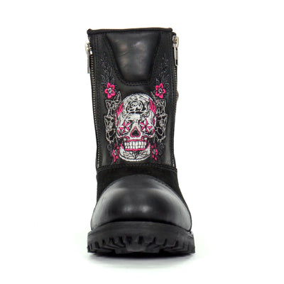 Hot Leathers Women's Double Zip Sugar Skull Ladies Cap Toe Leather Boot