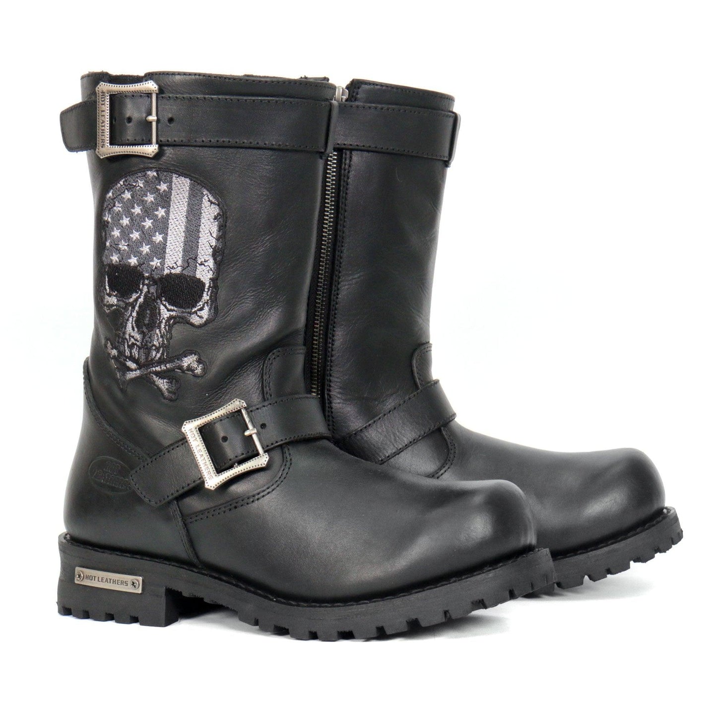 Hot Leathers Tall Harness Flag Skull Boot With Round Toe - American Legend Rider