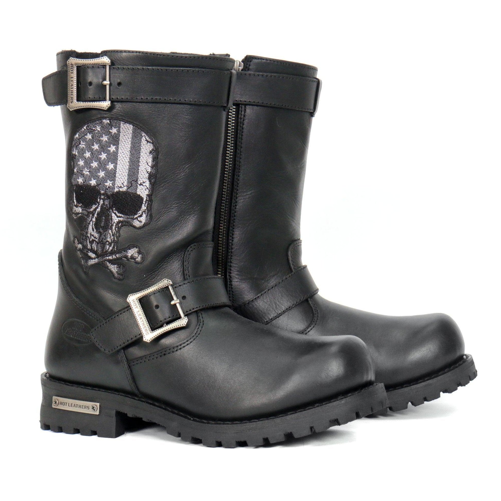 Hot Leathers Tall Harness Flag Skull Boot With Round Toe - American Legend Rider