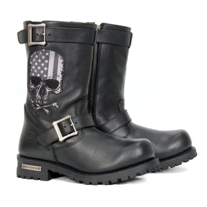 Hot Leathers Tall Harness Flag Skull Boot With Round Toe - American Legend Rider