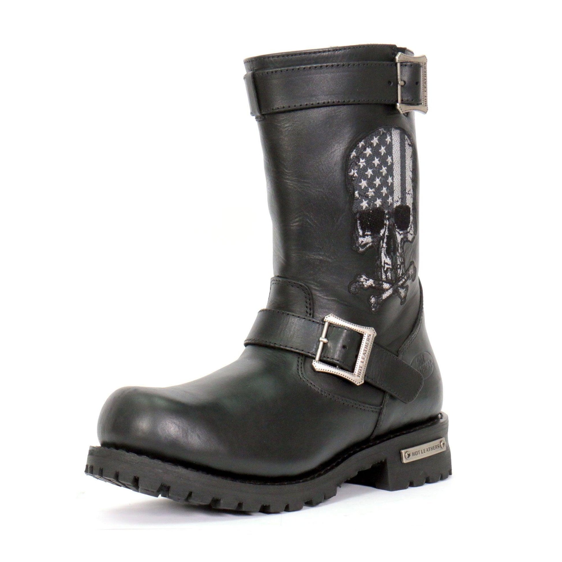 Hot Leathers Tall Harness Flag Skull Boot With Round Toe - American Legend Rider