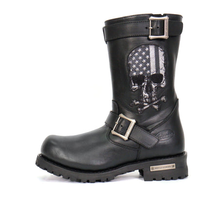 Hot Leathers Tall Harness Flag Skull Boot With Round Toe - American Legend Rider