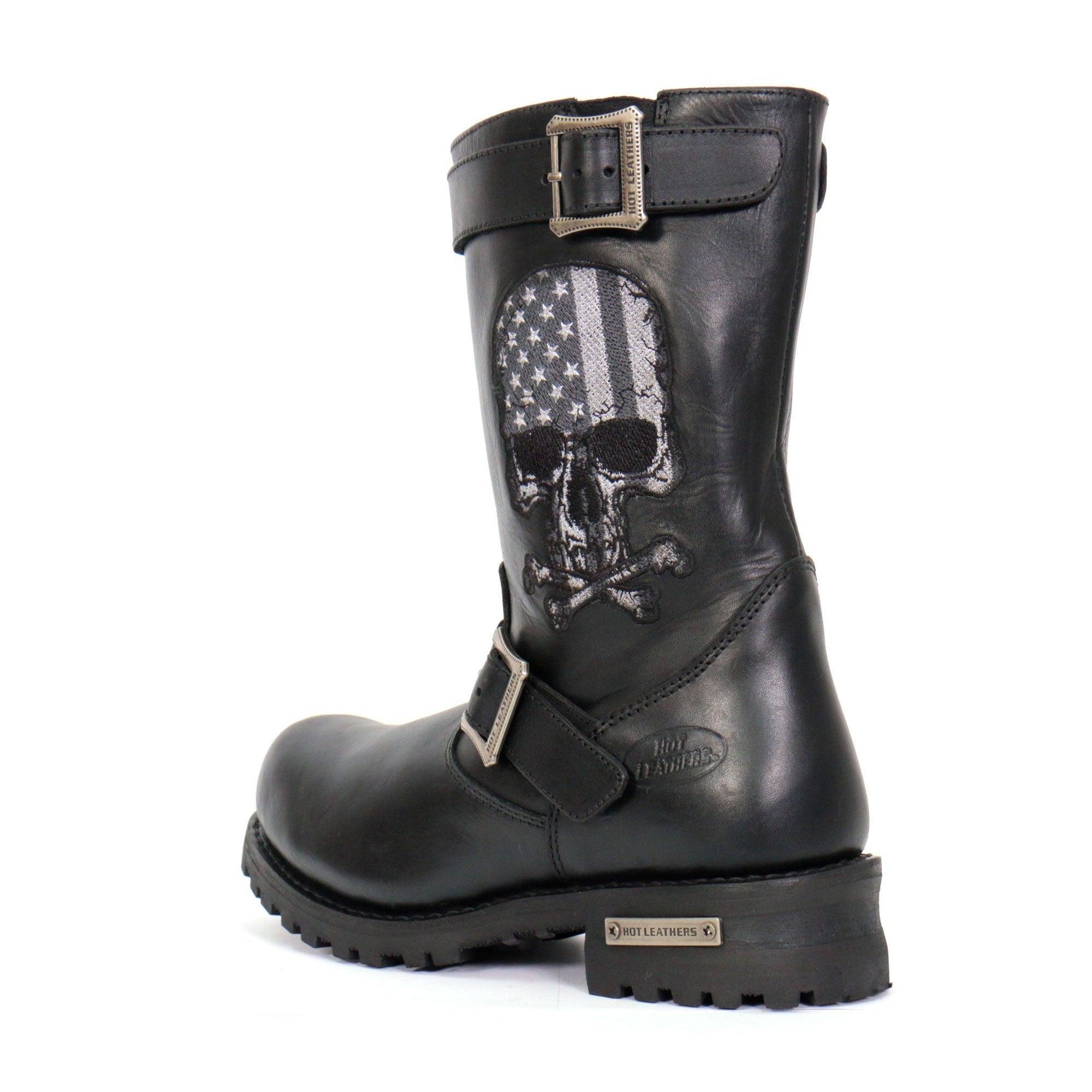 Hot Leathers Tall Harness Flag Skull Boot With Round Toe - American Legend Rider
