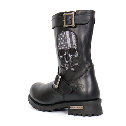 Hot Leathers Tall Harness Flag Skull Boot With Round Toe - American Legend Rider