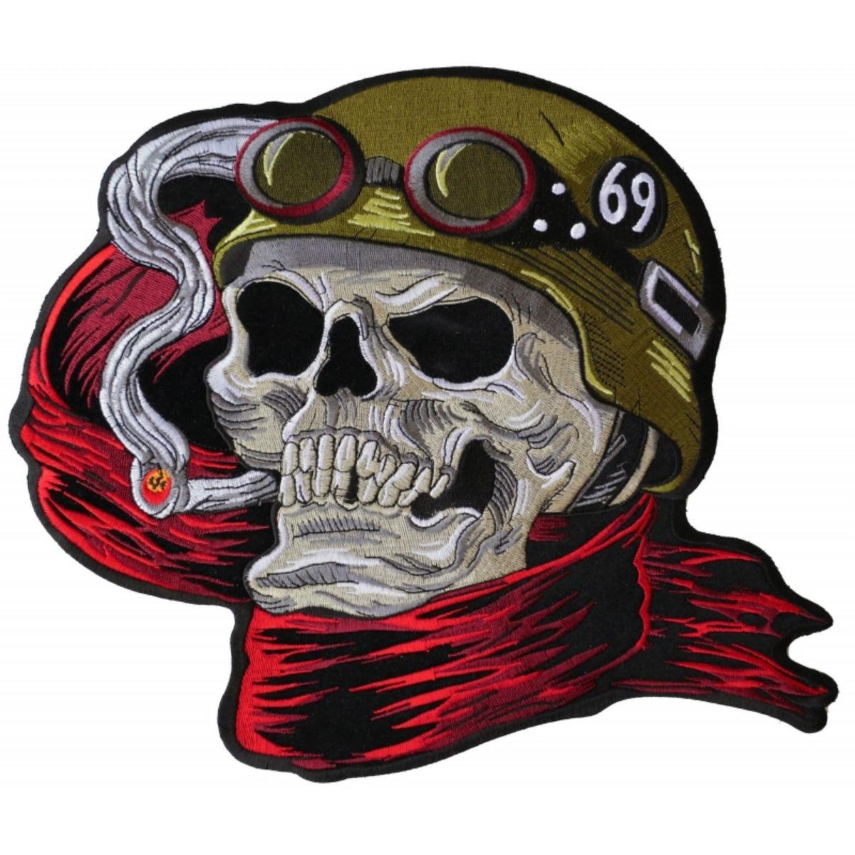 Daniel Smart Biker Skull Embroidered Iron on Patch, 11.4 x 10 inches - American Legend Rider