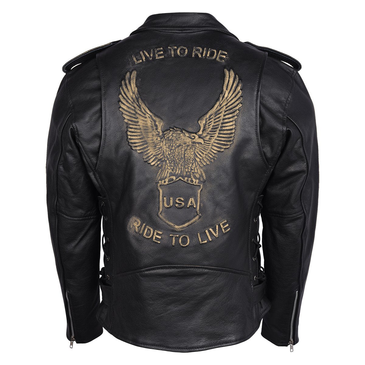 Vance Leather Men's Eagle Embossed Classic Biker Jacket