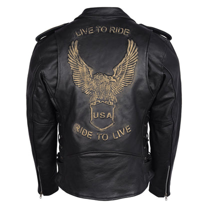 Vance Leather Men's Eagle Embossed Classic Biker Jacket