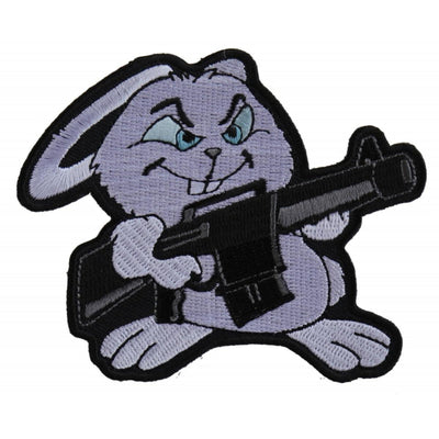 Daniel Smart Machine Gun Bunny Rabbit Novelty Embroidered Iron on Patch, 3.1 x 3.75 inches - American Legend Rider