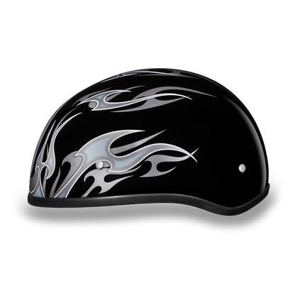 Daytona D.O.T. Motorcycle Skull Cap Half Helmet Black w/ Silver Flames - American Legend Rider