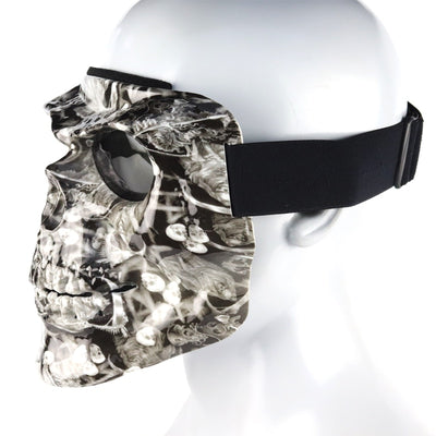 A mannequin head wearing the Skull Face Mask with Detachable Goggles.