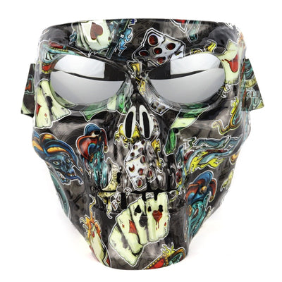 Colorfully patterned Skull Face Mask with Detachable Goggles.
