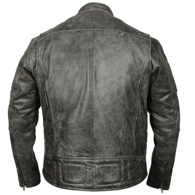 Vance Leather Men's Distressed Gray Padded & Vented Leather Scooter Jacket