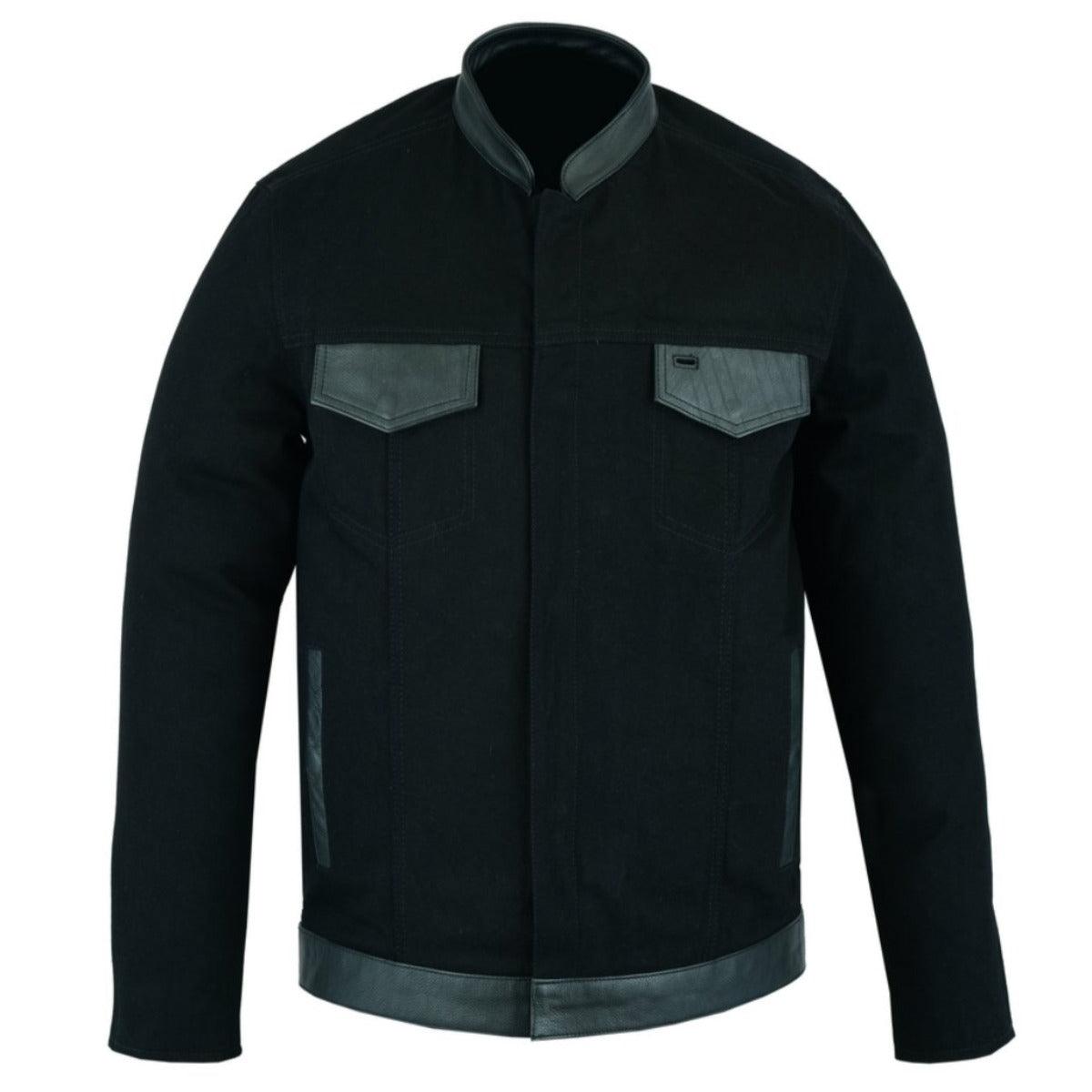 Daniel Smart Men's Full Cut Denim Shirt with Leather Trim, Black - American Legend Rider