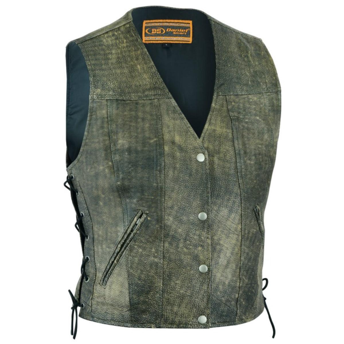 Daniel Smart Women's Single Back Panel Concealed Carry Leather Vest, Antique Brown - American Legend Rider