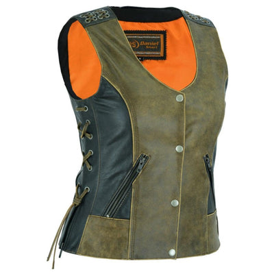 Daniel Smart Women's Two-Tone Vest with Grommet and Lacing Accents - American Legend Rider