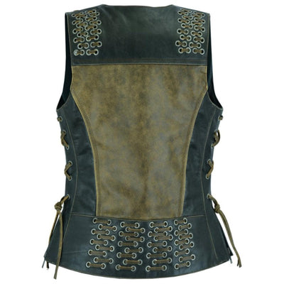 Daniel Smart Women's Two-Tone Vest with Grommet and Lacing Accents - American Legend Rider