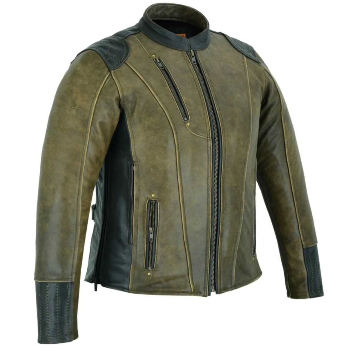 Daniel Smart Women's Dressed to the Nine Motorcycle Leather Jacket, Vintage Brown - American Legend Rider