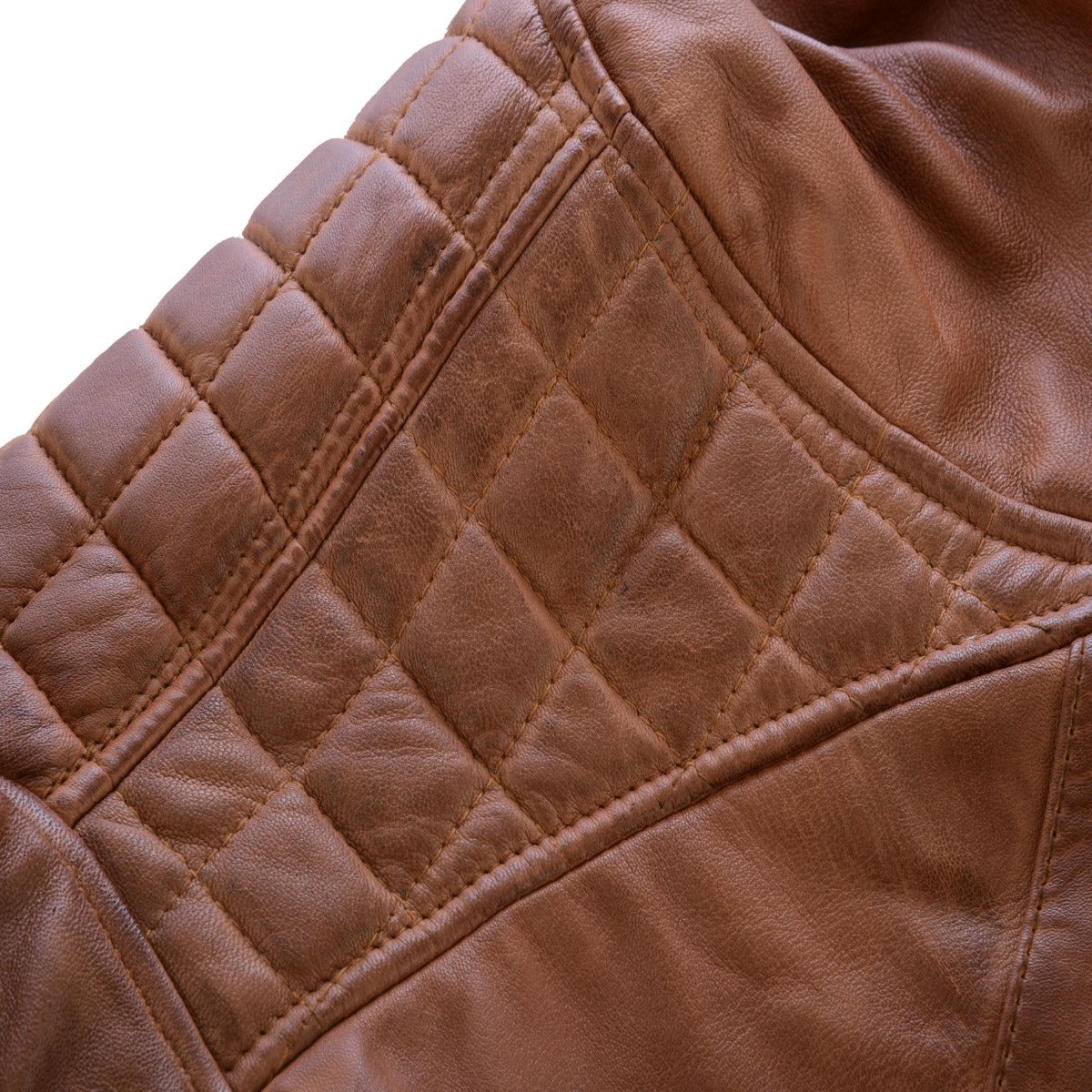 A close up of the Vance Cafe Racer Austin Brown Leather Jacket.