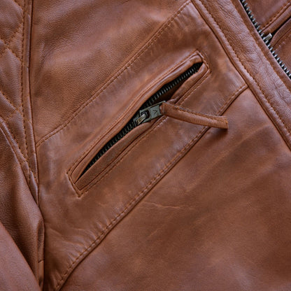 A Vance Cafe Racer Austin Brown Leather Jacket.