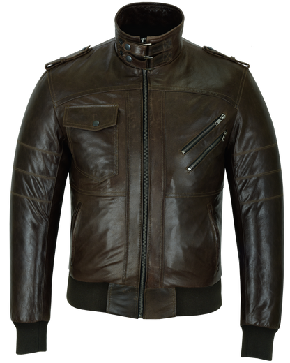 Vance Leather Men's Vincent Brown Waxed Premium Cowhide Motorcycle Leather Jacket w/Removeable Hoodie