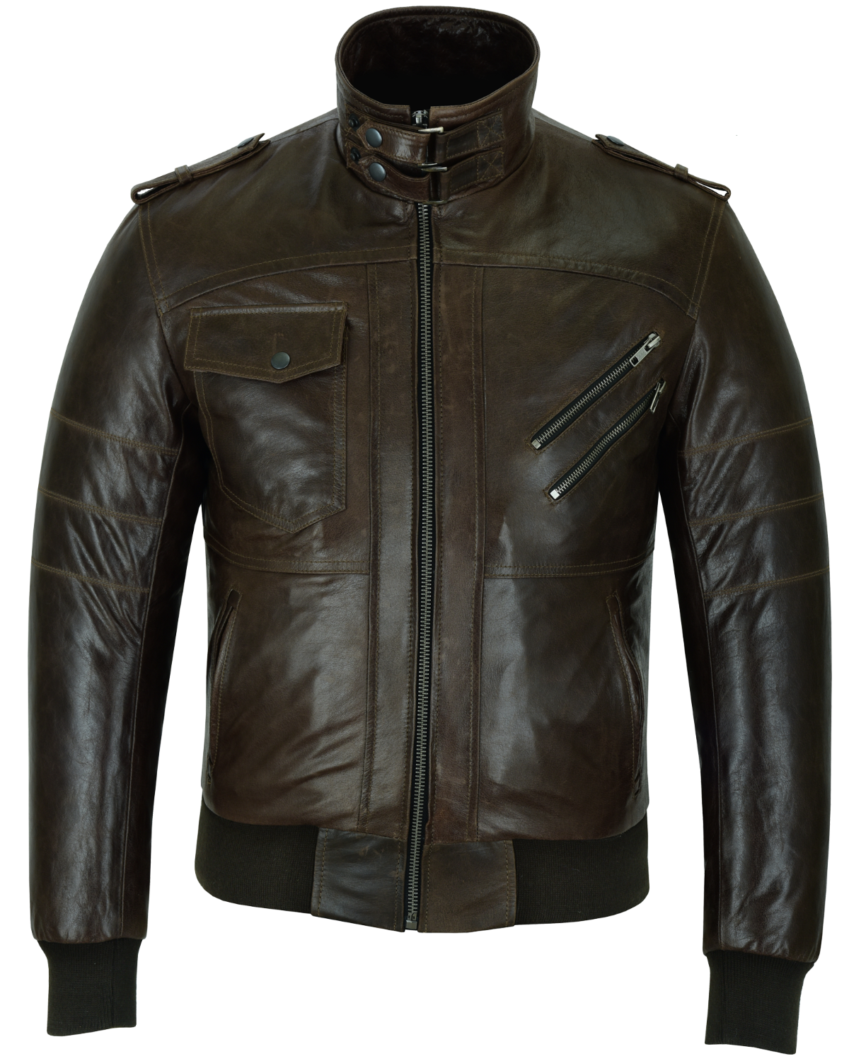 Vance Leather Men's Vincent Brown Waxed Premium Cowhide Motorcycle Leather Jacket w/Removeable Hoodie