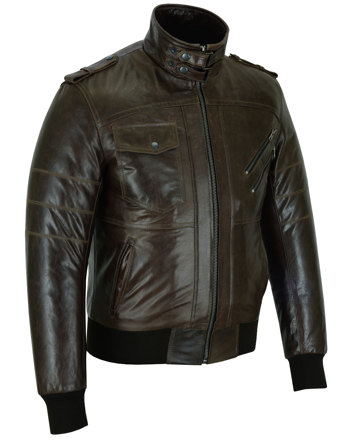 Vance Leather Men's Vincent Brown Waxed Premium Cowhide Motorcycle Leather Jacket w/Removeable Hoodie