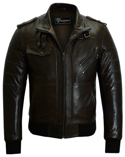 Vance Leather Men's Vincent Brown Waxed Premium Cowhide Motorcycle Leather Jacket w/Removeable Hoodie