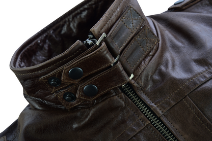 Vance Leather Men's Vincent Brown Waxed Premium Cowhide Motorcycle Leather Jacket w/Removeable Hoodie