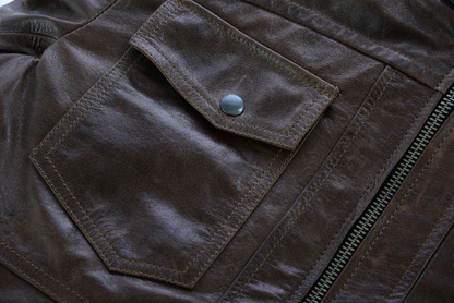 Vance Leather Men's Vincent Brown Waxed Premium Cowhide Motorcycle Leather Jacket w/Removeable Hoodie