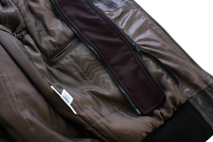 Vance Leather Men's Vincent Brown Waxed Premium Cowhide Motorcycle Leather Jacket w/Removeable Hoodie