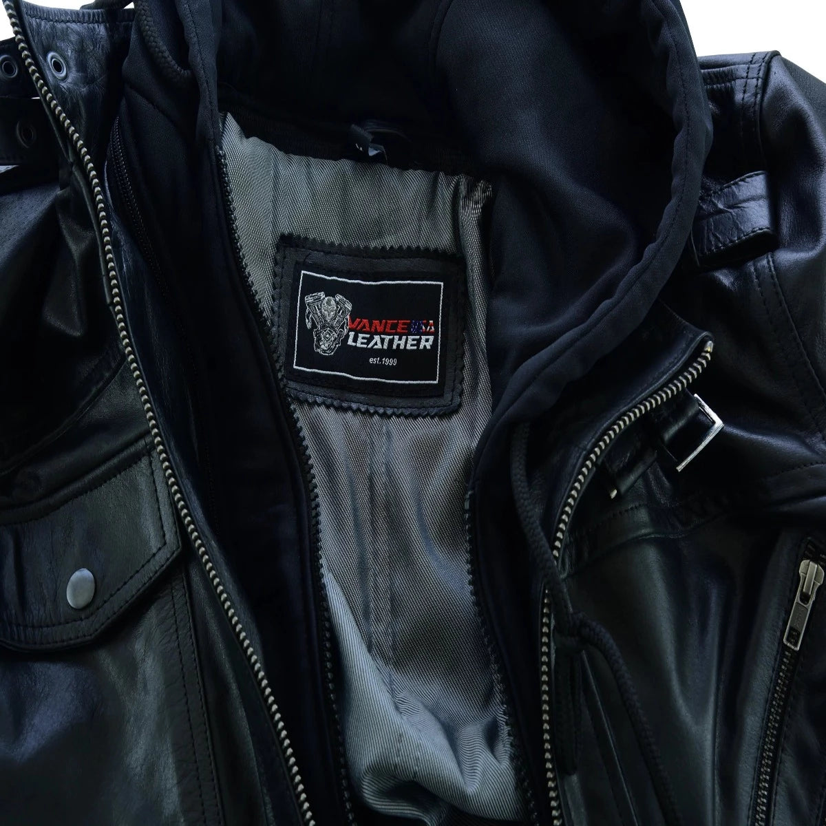 Vance Bomber Cowhide Leather Jacket with Removeable Hood