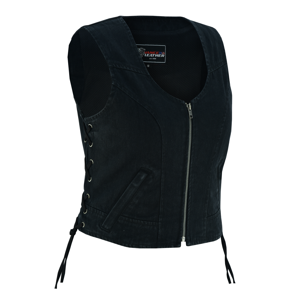 Vance Leather Women's Denim V-Neck Vest w/Zipper & Side Laces