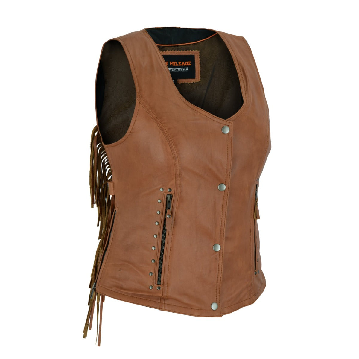 Vance Leather Women's Premium Vest w/Fringes and Rivets, Brown