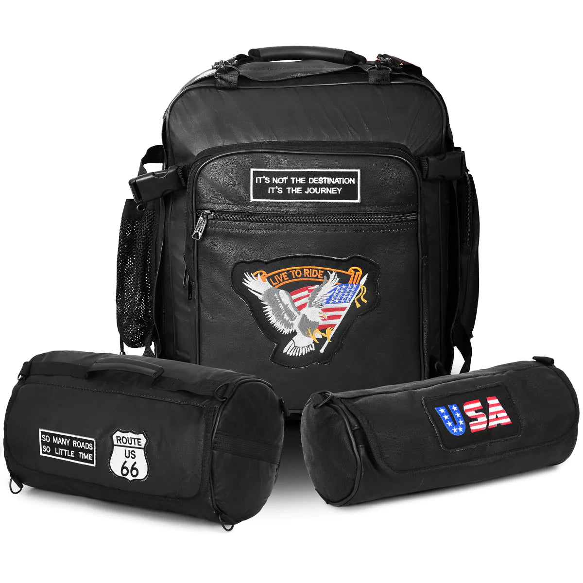Vance Leather Embroidered 3pc Rock Design Leather -Sissy Bar Bag Set