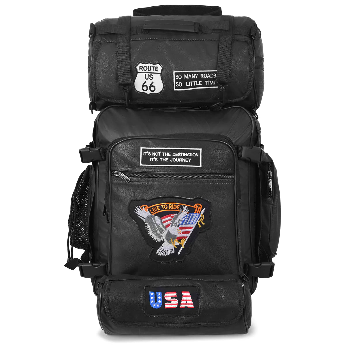 Vance Leather Embroidered 3pc Rock Design Leather -Sissy Bar Bag Set