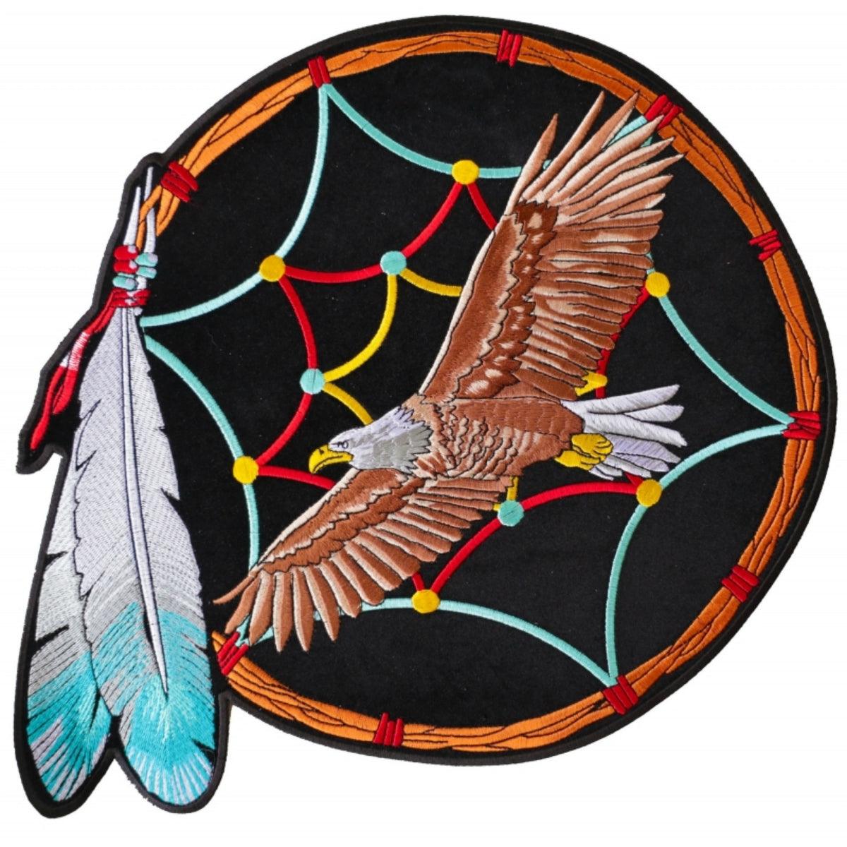 Daniel Smart Dreamcatcher Eagle Feather Embroidered Iron on Patch, 12 x 12 inches - American Legend Rider